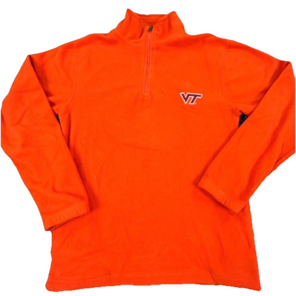 Virginia Tech Hokies Sweater Men Small Orange Fleece Pullover Quarter Zip Mock